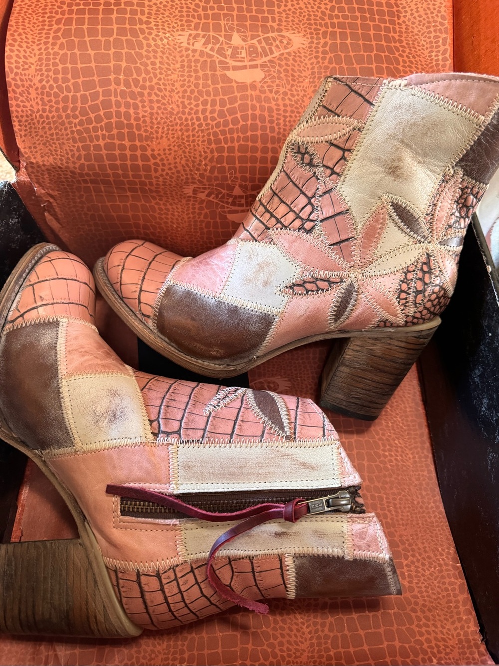 FREEBIRD Flower Blush Multi Patchwork Leather Ankle Boots Size 10